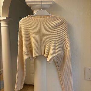 Zara Off-the-Shoulder Ribbed Sweater in Cream